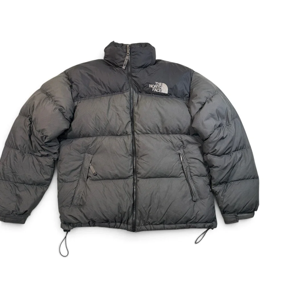 The North Face Nuptse 700 Down Puffer Jacket Mens Large Gray Black Hooded A187